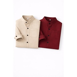 Boys Mandarin Collar Shirt with Chest Pocket