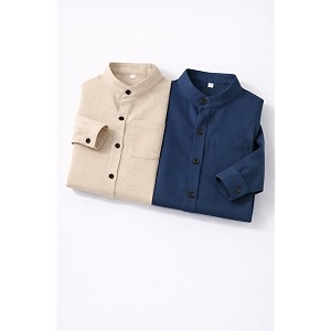 Boys Mandarin Collar Shirt with Chest Pocket