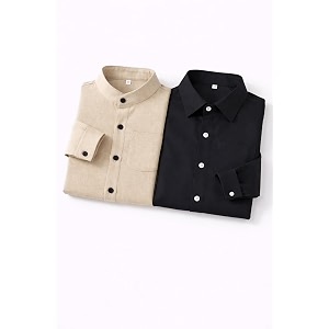 Boys Mandarin Collar Shirt with Chest Pocket