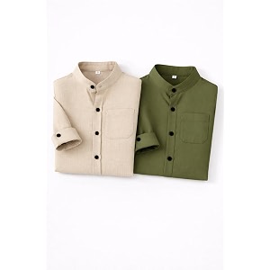 Boys Mandarin Collar Shirt with Chest Pocket