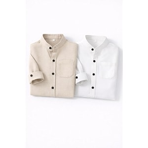 Boys Mandarin Collar Shirt with Chest Pocket