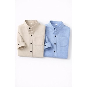 Boys Mandarin Collar Shirt with Chest Pocket