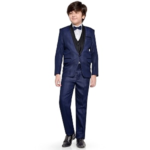 Boys Navy Blue Coat Suit Set with