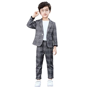 lontakids Boys Plaid Blazer Pants Set Casual