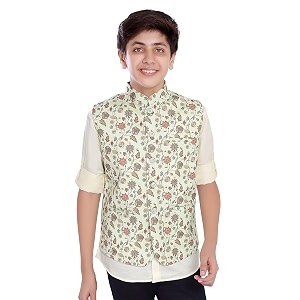 charchit boys printed nehru jacket and shirt