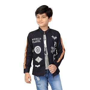 Boys Printed Shrug with Attached Printed T-shirt