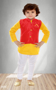 little majesty boys pure cotton dupion silk kurta waistcoat and pyjama set pack of 1