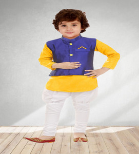little majesty boys pure cotton dupion silk kurta waistcoat and pyjama set pack of 1