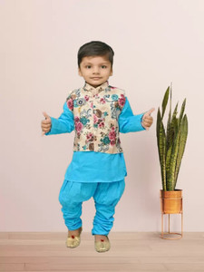 little majesty boys pure cotton dupion silk kurta waistcoat and pyjama set pack of 1
