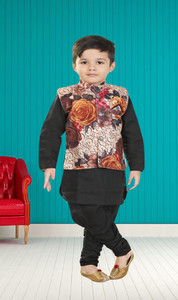 little majesty boys pure cotton dupion silk kurta waistcoat and pyjama set pack of 1