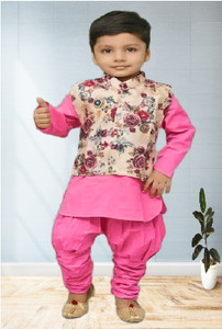 little majesty boys pure cotton dupion silk kurta waistcoat and pyjama set pack of 1