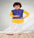 Little Majesty Boys Pure Cotton, Dupion Silk Kurta, Waistcoat and Pyjama Set (Pack of 1)