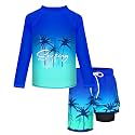Boys Rash Guard Swim Set with Swim Trunks Bathing Suit Long Sleeve Swim Shirt Quick Dry Swimsuit Kids Swimwear Size 7-16