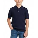 Boys Ribbed Polo Sweater Short Sleeve Pullover 3 Button Knit Top Casual School Shirt 5-14Y