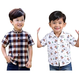 Boys Short Sleeve Button Down Shirts Plaid