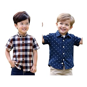 Boys Short Sleeve Button Down Shirts Plaid