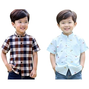 Boys Short Sleeve Button Down Shirts Plaid