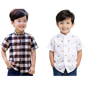 Boys Short Sleeve Button Down Shirts Plaid