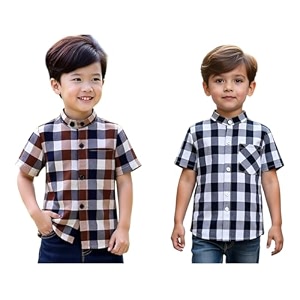 Boys Short Sleeve Button Down Shirts Plaid