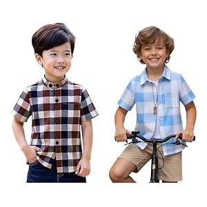 Boys Short Sleeve Button Down Shirts Plaid