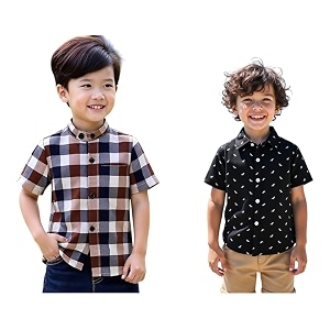 Boys Short Sleeve Button Down Shirts Plaid