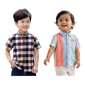 Boys Short Sleeve Button Down Shirts Plaid