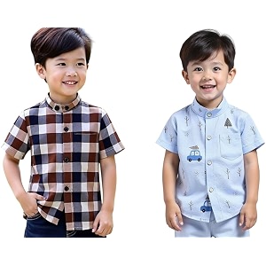 Boys Short Sleeve Button Down Shirts Plaid
