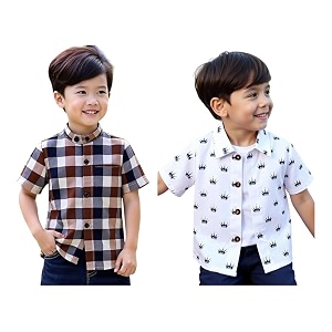 Boys Short Sleeve Button Down Shirts Plaid