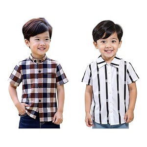 Boys Short Sleeve Button Down Shirts Plaid