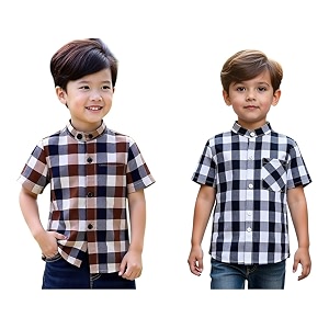 Boys Short Sleeve Button Down Shirts Plaid