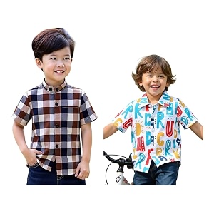 Boys Short Sleeve Button Down Shirts Plaid