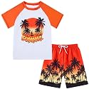 Boys Short Sleeve Rash Guard Swimsuit Set with Swim Trunks for 4-12 Years