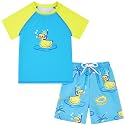 Boys Short Sleeve Rash Guard Swimsuit Set with Swim Trunks for 4-12 Years