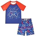 Boys Short Sleeve Rash Guard Swimsuit Set with Swim Trunks for 4-12 Years