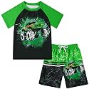 Boys Short Sleeve Rash Guard Swimsuit Set with Swim Trunks for 4-12 Years