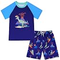 Boys Short Sleeve Rash Guard Swimsuit Set with Swim Trunks for 4-12 Years