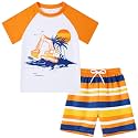 Boys Short Sleeve Rash Guard Swimsuit Set with Swim Trunks for 4-12 Years