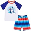 Boys Short Sleeve Rash Guard Swimsuit Set with Swim Trunks for 4-12 Years