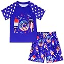 Boys Short Sleeve Rash Guard Swimsuit Set with Swim Trunks for 4-12 Years
