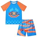 Boys Short Sleeve Rash Guard Swimsuit Set with Swim Trunks for 4-12 Years