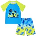 Boys Short Sleeve Rash Guard Swimsuit Set with Swim Trunks for 4-12 Years