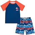 Boys Short Sleeve Rash Guard Swimsuit Set with Swim Trunks for 4-12 Years