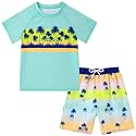 Boys Short Sleeve Rash Guard Swimsuit Set with Swim Trunks for 4-12 Years
