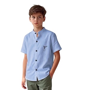 Boys Short Sleeve Shirt Mandarin Collar Casual