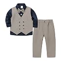 Boys Suit 4 Piece Plaid Double Breasted Vest Dress Shirt Pants Set with Bowtie 12M-8Y