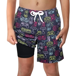 boys swim trunks with boxer brief liner compression anti chafe swimming shorts stretchy upf quick dry swimsuit