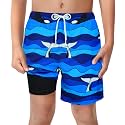 Boys Swim Trunks with Boxer Brief Liner Compression Anti Chafe Swimming Shorts Stretchy UPF Quick Dry Swimsuit