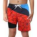 Boys Swim Trunks with Boxer Brief Liner Compression Anti Chafe Swimming Shorts Stretchy UPF Quick Dry Swimsuit