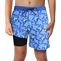 Boys Swim Trunks with Boxer Brief Liner Compression Anti Chafe Swimming Shorts Stretchy UPF Quick Dry Swimsuit
