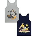 Boys Tank Top 100% Combed Cotton Tagless Cute Design Colorful 2-Pack 2T-16Y